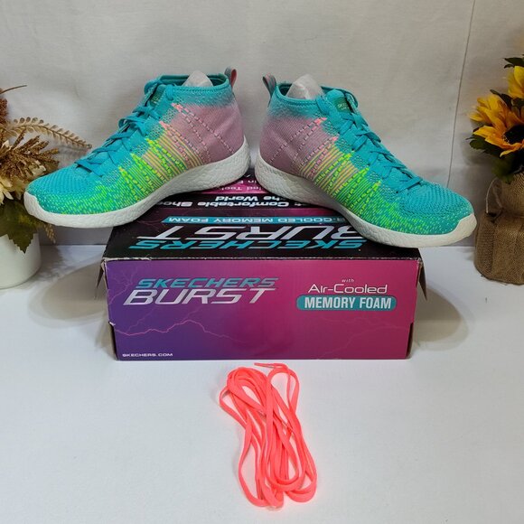 Skechers Burst High-Top Shoes Air-Cooled Memory Foam Womens 8.5 Turquoise Multi - Picture 3 of 12